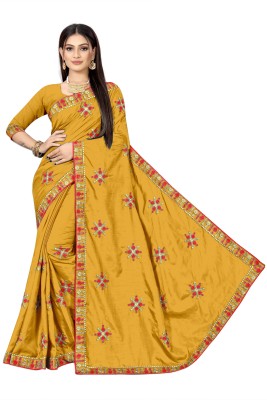 kheni creation Embroidered Bollywood Silk Blend Saree(Mustard)