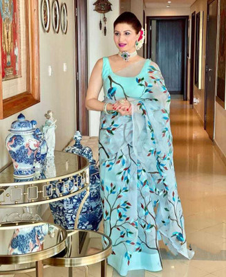 ramiv vastra Printed Daily Wear Chiffon Saree(Dark Blue)