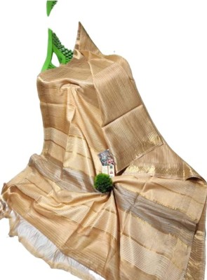 govind handloom Woven Maheshwari Silk Blend Saree(Cream)