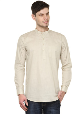 Being Fab Men Solid Straight Kurta(Beige)