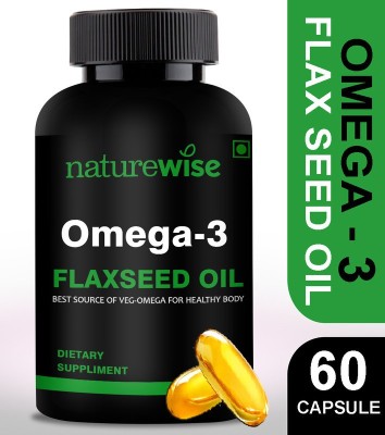 Naturewise VEG Omega 3 Flax Seed Oil Capsules- Best Source of Veg Omega (1000mg)(60 Capsules)