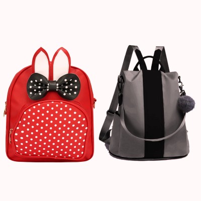 3NG BP-37-red-wht-dot+gry-cntrst-ptti-pitthu-cmboN MM, 6 L Backpack(Red, Grey)