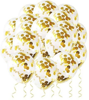 Rozi Decoration Printed Confetti Metallic Latex Balloons Golden Theme Set of 10 for Birthday Party Decor Balloon(Gold, Pack of 10)