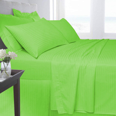 Linenovation Cotton King Flat 300 TC Striped Bedsheet(Pack of 1, Green)