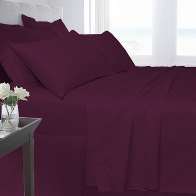 Linenovation Cotton Double Flat 300 TC Striped Bedsheet(Pack of 1, Wine)