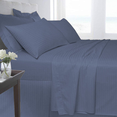 Linenovation Cotton Single Flat 300 TC Striped Bedsheet(Pack of 1, Dark Blue)