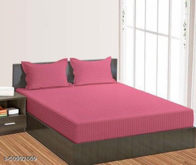 Aakriti Homes 240 TC Satin Double Striped Flat Bedsheet(Pack of 1, Pink)
