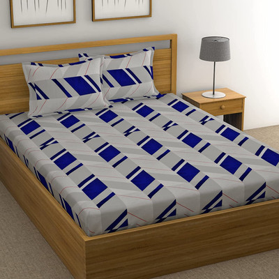Huesland 144 TC Cotton Single Abstract Flat Bedsheet(Pack of 1, Grey & Blue)