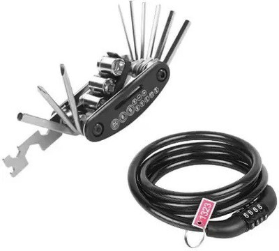 rebel Combo of Non-Resetable 4-Digit Number Lock+Repair Tool Bike Pocket Folding 16in1 Cycle Lock