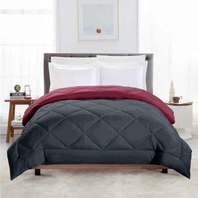 CHICERY Solid Single Comforter for  Mild Winter(Cotton, Grey - Maroon)