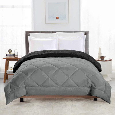 TUNDWAL'S Solid Single Comforter for  Mild Winter(Cotton, Grey - Black)
