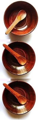 CRAFTSEXPORT Wooden Serving Bowl Serving Bowl for Snacks Breakfast Dry Fruits Salad 3 Pieces with Spoons(Pack of 3, Brown)