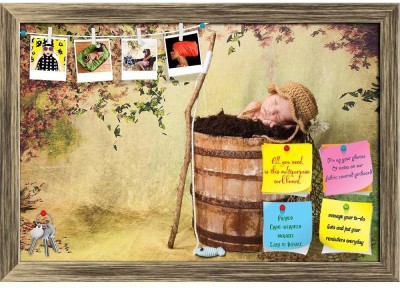 Artzfolio Newborn Baby Boy Sleeping Notice Pin Board Soft Board with Push Pins Cork Bulletin Board(Antique Gold Frame 17.6 x 12 inch (45 x 30 cms))