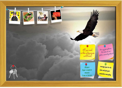 Artzfolio Bald Eagle Flying Above The Clouds Notice Pin Board Soft Board with Push Pins Cork Bulletin Board(Golden Frame 17.2 x 12 inch (44 x 30 cms))