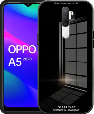 ELEF Back Cover for Oppo A5 2020 Luxurious 9H Toughened Mirror Glass Back Case Shockproof TPU Bumper(Black, Rugged Armor, Pack of: 1)