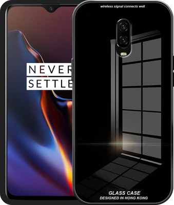 VOSKI Back Cover for Oneplus 6T Luxurious Toughened Mirror Glass Back Cover Soft Grip TPU Bumper(Black, Camera Bump Protector, Pack of: 1)