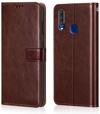 Forego Flip Cover for Vivo Y15 Flip Cover Brown Viewing Stand and pocket(Brown, Cases with Holder, Pack of: 1)