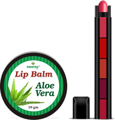 SMIETRZ Aloevera lip Balm 10g & Fab 5 (5 in 1 Lipstick), 7.5g(2 Items in the set)