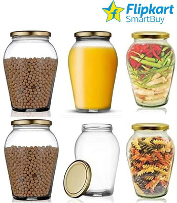 Flipkart SmartBuy Glass Grocery Container  - 1000 ml(Pack of 6, Clear)