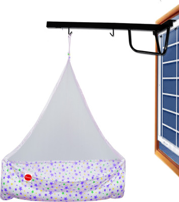 VParents Joy Baby Cradle with Attached bed and Mosquito net and Window Metal Hanger(Purple)