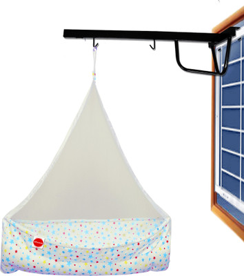 VParents Joy Baby Cradle with Attached bed and Mosquito net and Window Cradle MetalHanger(Blue)