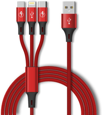 VIRMON Reversible USB 2.0 2 A 1.2 m Universal 3 in 1 Multi USB Quick Charging USB Data Cable-1.2 Meter Long, 2.1Amp(Compatible with Mobile, Car Charger, Red, One Cable)