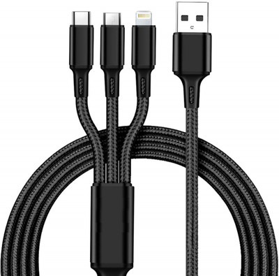 VIRMON Reversible USB 2.0 2 A 1.2 m Universal 3 in 1 Multi USB Quick Charging USB Data Cable-1.2 Meter Long, 2.1Amp(Compatible with Mobile, Car Charger, Black, One Cable)