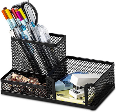 SIDDIVINAYAK CREATION 3 Compartments metal 3 Compartment Pen Stand(Black)