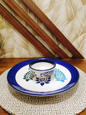 caffeine Ceramic caffeine Ceramic Handmade Blue boota Combo Dinner Set (Set of 2 ) Dinner Set(Blue, Microwave Safe)