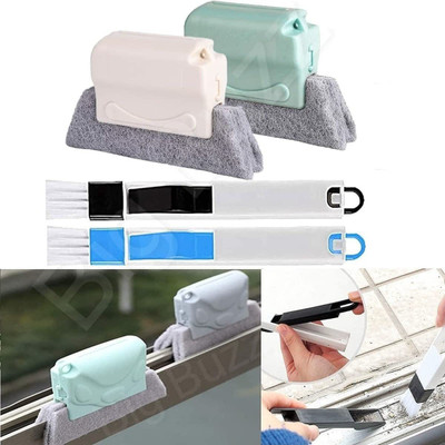 KARTUNBOX Window Groove Frame and Double Combo of Cleaning Brush Plastic, Microfibre Up Right Dustpan(Multicolor)