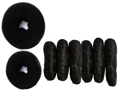 Sharum Crafts 2 Hair Donut & 6Pc Banana Puff Maker Hair Accessory Set(Black)