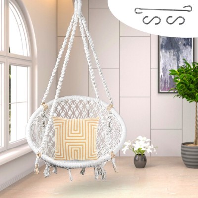 Swingzy Cotton Swing for Adults/ Outdoor, Patio, Yard, Balcony/ Wooden Large Swing/ Cotton, Wooden Large Swing(White, Pre-assembled)