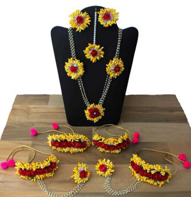 Anshiba Creation Fabric Yellow, Red Jewellery Set(Pack of 1)