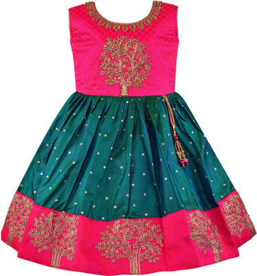 Wishkaro Baby Girls Midi/Knee Length Party Dress(Green, Sleeveless)