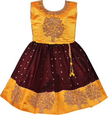 Wishkaro Girls Midi/Knee Length Party Dress(Gold, Sleeveless)