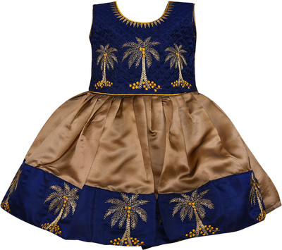 Wishkaro Girls Midi/Knee Length Party Dress(Dark Blue, Sleeveless)