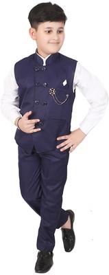 Qitty Baby Boys Festive & Party Shirt, Waistcoat and Pant Set(Gold Pack of 1)