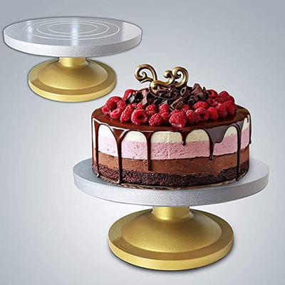 KIMTOK Cake Decorating and Icing Turntable Serving Stand 360° Rotating Cake Stand, Kitchen Tool Set(silver , gold, Baking Tools)
