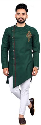 tradenest Men Solid Asymmetric Kurta(Dark Green)