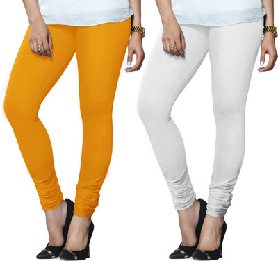 LUX LYRA Churidar  Ethnic Wear Legging(White, Yellow, Solid)
