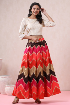 Juniper Printed Stitched Lehenga & Crop Top(Pink)