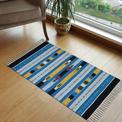 house of handmade Cotton Floor Mat(Blue Multi, Medium)