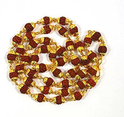 Shiva Tears Rudraksha golden cap mala 6mm size with 5 faced Real rudraksha Beads Wood Chain