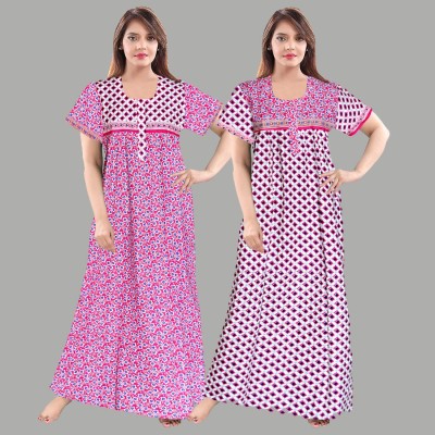 MUDRIKA Women Nighty(Pink, White)