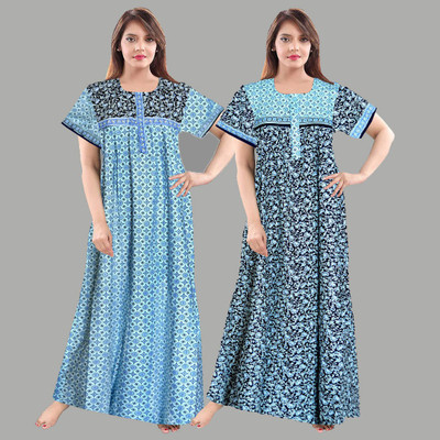 AAKARSHANA CREATION Women Nighty Set(Blue, Black)