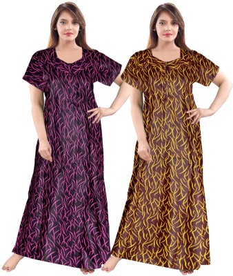 Khushi Print Women Nighty Set(Pink, Yellow)