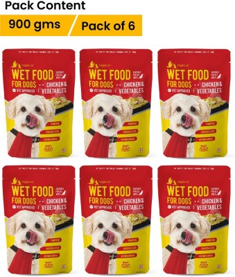 Wiggles Wet Dog Food, 900g - Chicken Vegetable Gravy Puppy Adult Pets (Pack of 6) Chicken, Vegetable 0.9 kg (6x0.15 kg) Wet New Born, Senior, Young, Adult Dog Food
