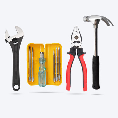 Hillgrove HGCM145M1 Combo of 4Pcs- Plier, Adjustable Wrench, 5in1 Screwdriver, Claw Hammer Hand Tool Kit(4 Tools)