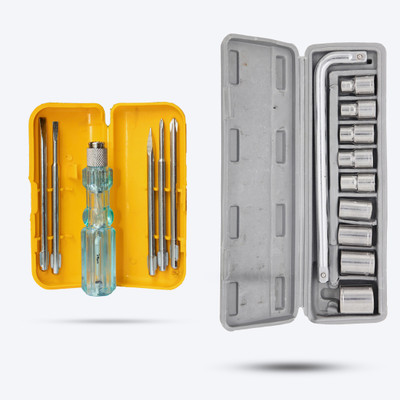 Hillgrove HGCM146M1 Combo of 2Pcs- 5in1 Screwdriver Set and 10Pcs Hex Spanner Socket Set Hand Tool Kit(2 Tools)