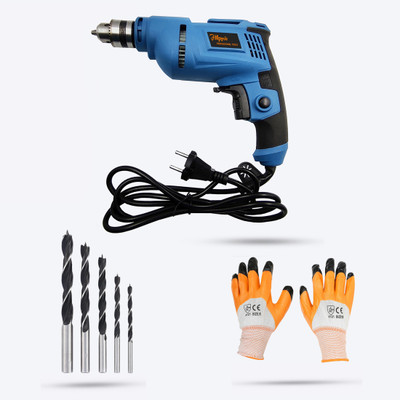 Hillgrove HGCM127M2 500W Pistol Grip Drill Machine with Gloves, 5Pcs Wood Drill Bits Power & Hand Tool Kit(3 Tools)